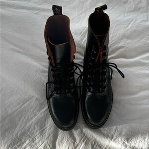 Dr. Martens Leona Black Platform Heeled Leather Boots